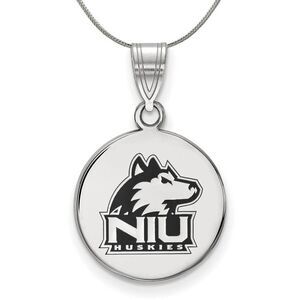 Sterling Silver Northern Illinois U Medium Enamel Disc Necklace, 24 In